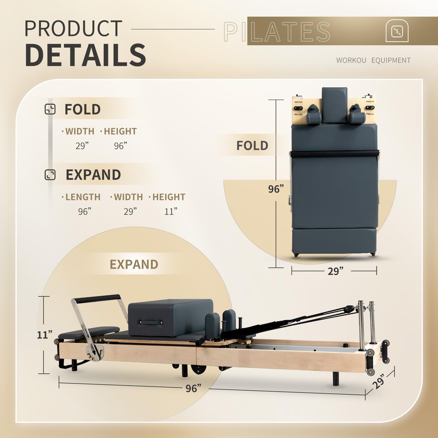 Wood Foldable Pilates Reformer Machine with Accessories