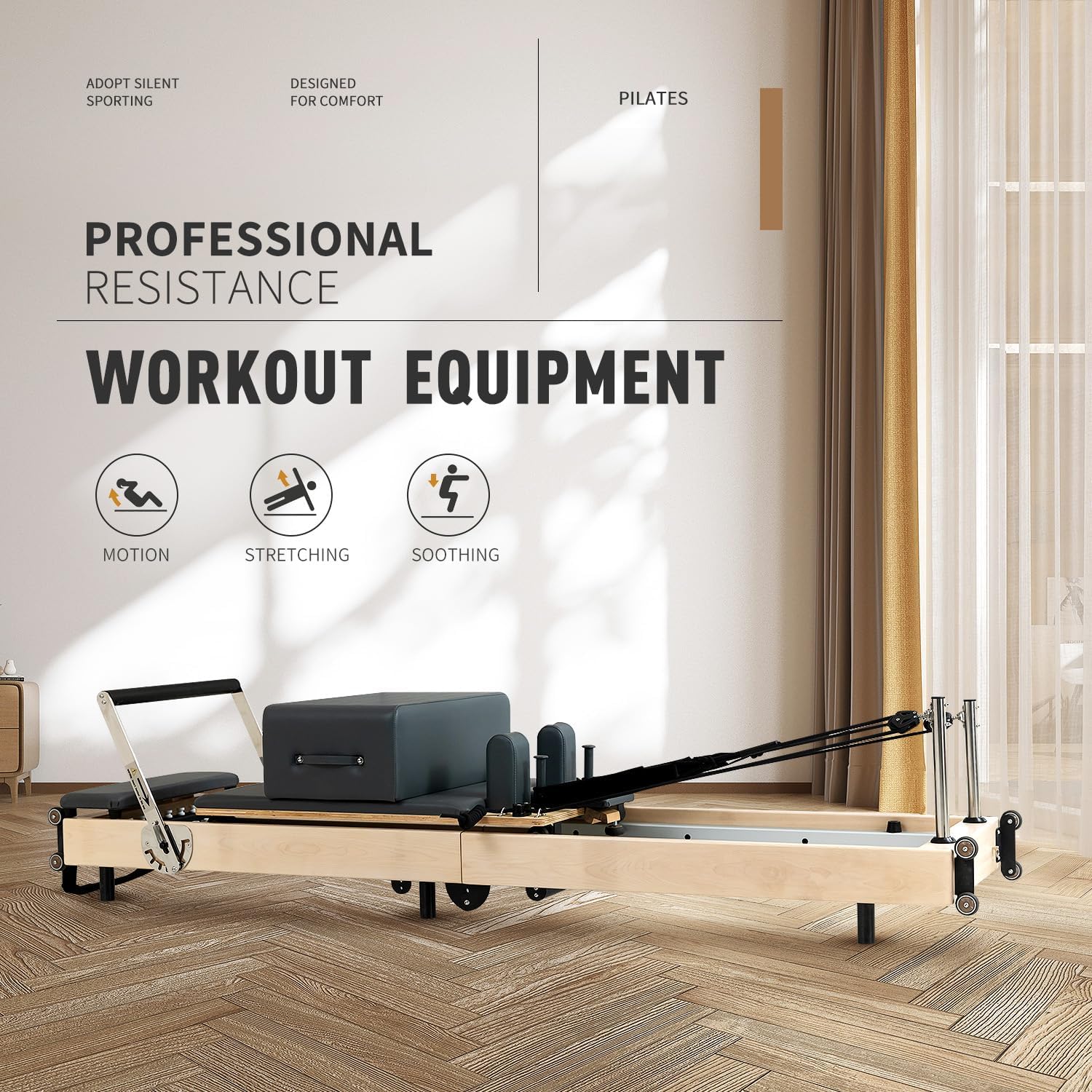 Wood Foldable Pilates Reformer Machine with Accessories